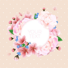 Bouquet of peonies summer template with your text