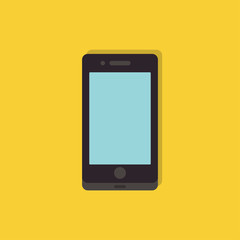 Mobile phone. Phone flat icon. Mobile phone with shadow on a yellow background. Smart phone icon