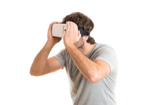  man using virtual reality goggles