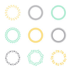 Set of silhouette circular laurel wreaths.