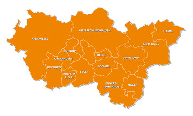 simple outline map of the Ruhr region in Germany