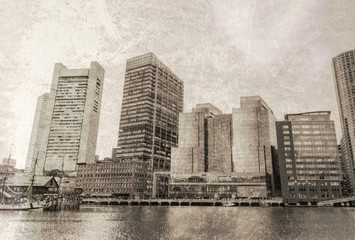 Boston skyline, vintage photo