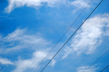 Fototapeta premium electric cables in the Blue Sky
