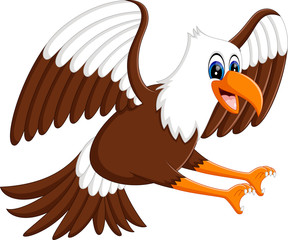 Cartoon bald eagle standing with wings extended
