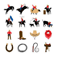 Rodeo Flat Color Icons  - obrazy, fototapety, plakaty