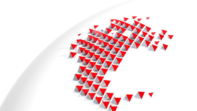 Global concept, red white pyramids rises and forms shapes of continents, loop from frame 568 to the end (rotating globe), HD 1080p 