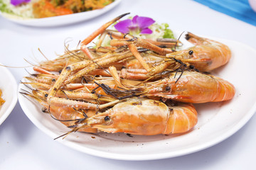 Grilled shrimps on the plate