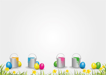 Ostern Hintergrund Ostereier Blumenwiese Farbtöpfe