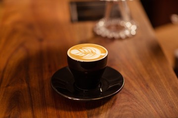 Close up of cappuccino with coffee art