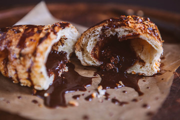 Croissant with chocolate topping 
