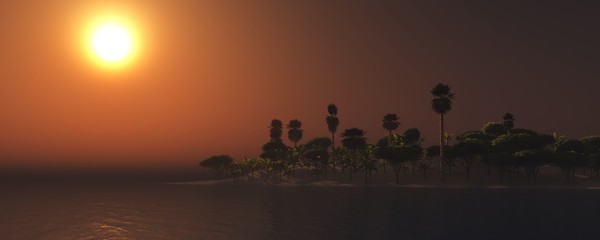 sunset over the island in the ocean panorama sea sunset