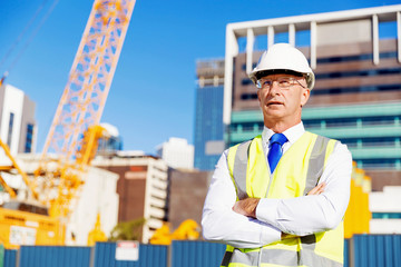 Engineer builder at construction site