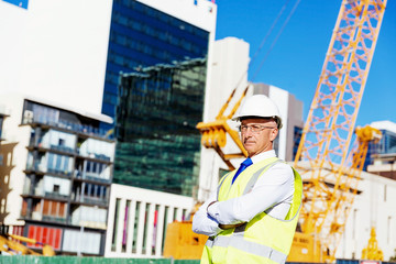 Engineer builder at construction site