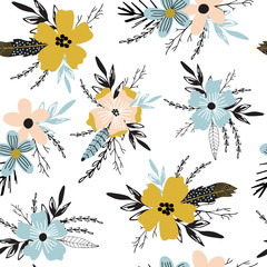 Beautiful seamless pattern with spring flowers.