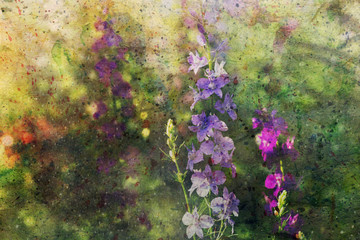 watercolor artwork with cute delphinium flowers © abigail210986