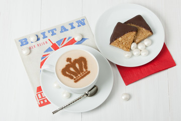 Coffee Decorated With Queen Crown. British Symbol Paper Napkin.
