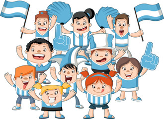Group of cartoon sport fans and supporters cheering 
