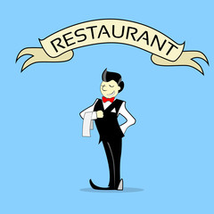 Waiter With Napkin Text Banner Restaurant