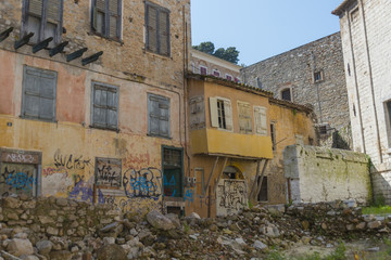 Fototapeta na wymiar Traditional buildings in Greece, showing the beauty of neoclassi