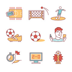 Soccer game signs set. Thin line art icons