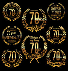 Anniversary golden laurel wreath retro vintage design 70 years