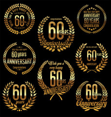 Anniversary golden laurel wreath retro vintage design 60 years