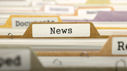 News Concept on Folder Register in Multicolor Card Index. Closeup View. Selective Focus. 3D Render.