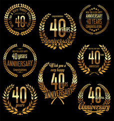 Anniversary golden laurel wreath retro vintage design 40 years