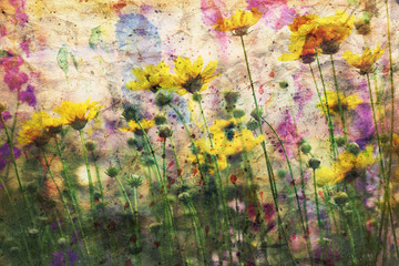 cute yellow flowers and watercolor spatter