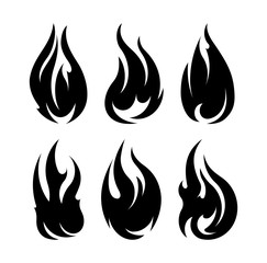 Set of 6 black fires for design or tattoo.