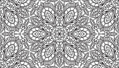 Seamless Abstract Tribal Black-White Pattern. Hand Drawn Ethnic