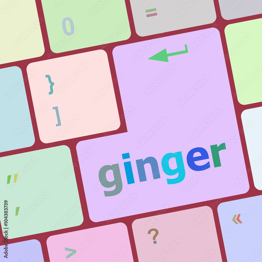 Poster ginger word on keyboard key, notebook computer button vector illustration
