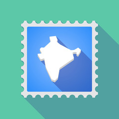 Long shadow mail stamp icon with  a map of India