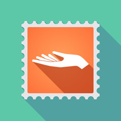 Long shadow mail stamp icon with a hand offering