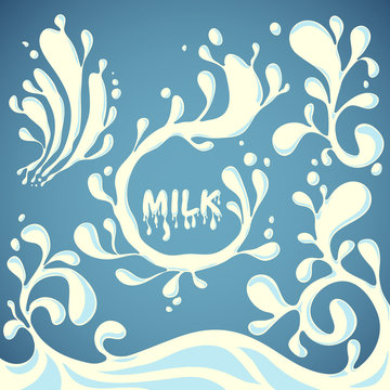 Collection of milk splashes. Vector hand drawn vector illustration