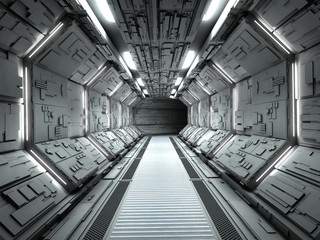 Futuristic spaceship interior 3d rendering