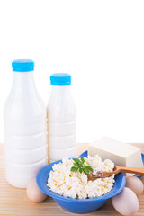 milk bottles and cheese