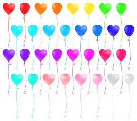 Set of heart shaped colorful balloons isolated on white background. Vector illustration.