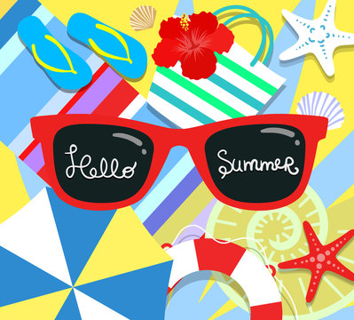 Vector summer background with holiday elements. Flat style 