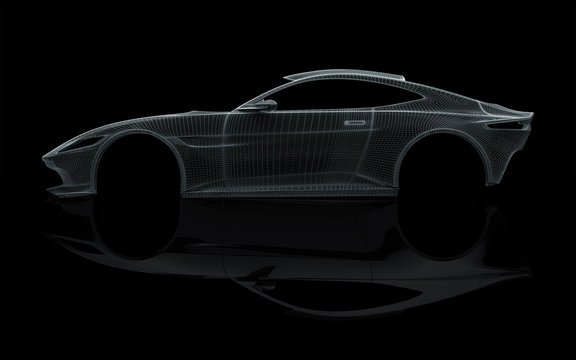 Fahrzeugdesign Karosserie eines Sportwagens als Rendermesh
