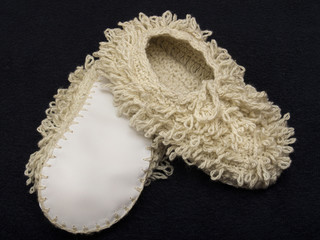 Fototapeta premium Shaggy crocheted woolen caps with extended loops