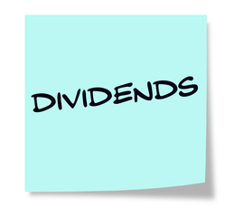 Dividends written on a blue sticky note