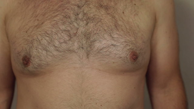 Corpulent male hairy chest detail