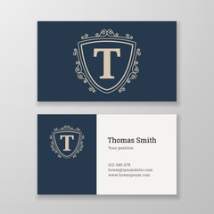 Business card ornament emblem letter T template design.