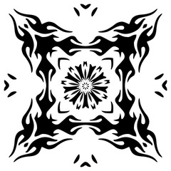 Hand drawn monochromatic floral ornament isolated on white