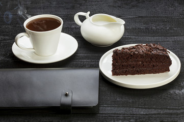 Coffee break with piece of cake