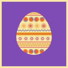 Colorful Easter egg greeting card. Isolated egg with beautiful ornament. Decorative element for Happy Easter day design, pattern for eggs, holiday card background, web design. Vector Illustration.
