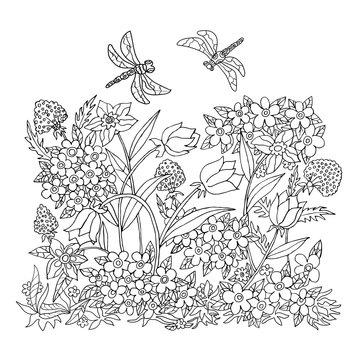Illustration with flowers for coloring