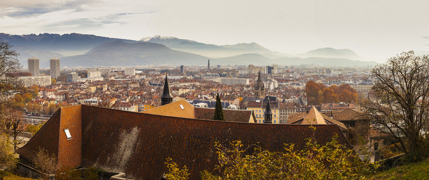 France, Grenoble during an autumn foggy morning