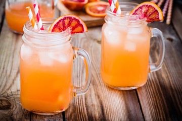 nonalcoholic blood orange cocktail in a glass jar